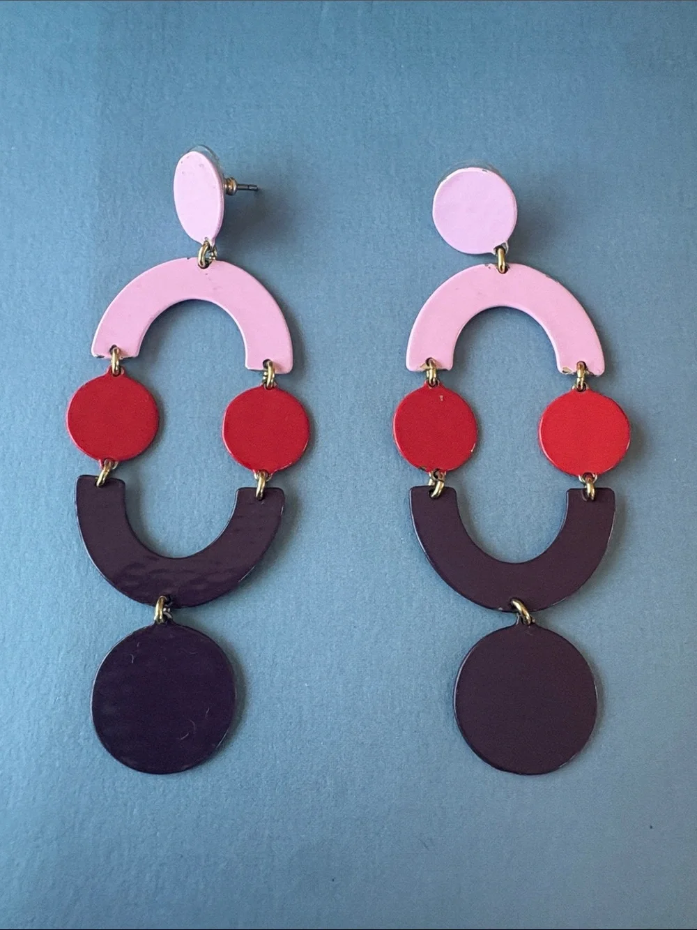 J. Crew Pink, Red & Purple Layered Geometric Drop Earrings